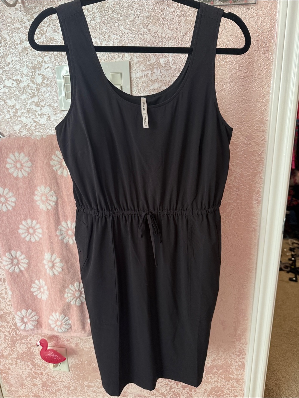Soma Black Sleeveless Midi Drawstring Dress